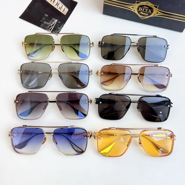 DITA Multicolor Gold Aviator-Inspired Square Frame Double Bridge Sunglasses 1