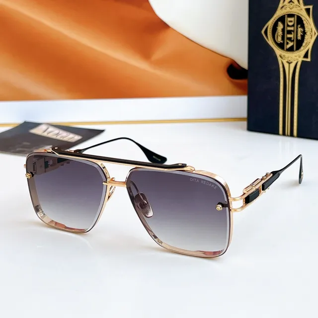 DITA Multicolor Gold Aviator-Inspired Square Frame Double Bridge Sunglasses 4