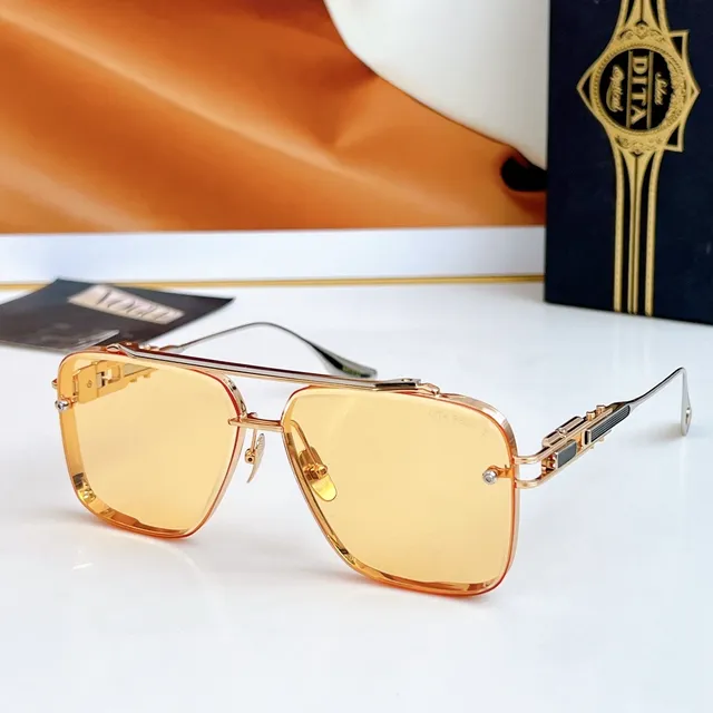 DITA Multicolor Gold Aviator-Inspired Square Frame Double Bridge Sunglasses 6
