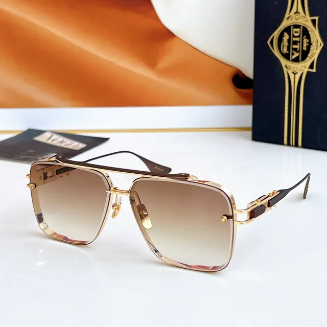 DITA Multicolor Gold Aviator-Inspired Square Frame Double Bridge Sunglasses 8