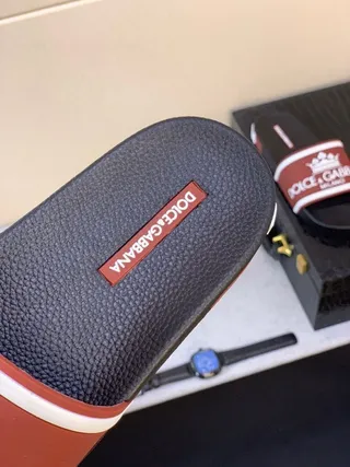 Dolce & Gabbana Preto Borgonha Larga Marca Faixa Logo Coroa Pantufas 6