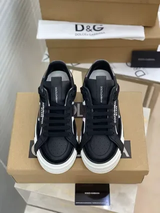 Dolce & Gabbana Noir Blanc Cuir Et Synthétique Supérieur Étiquette Talon Métallique Sneakers Lifestyle 4