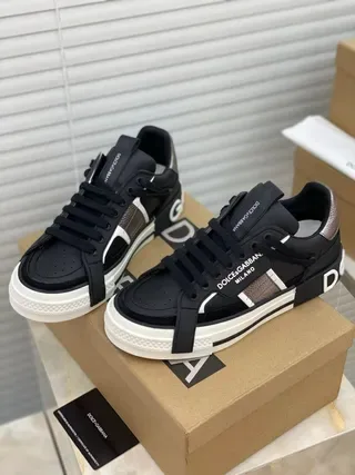 Dolce & Gabbana Noir Blanc Cuir Et Synthétique Supérieur Étiquette Talon Métallique Sneakers Lifestyle 6