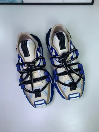 Dolce & Gabbana Blue Beige Multi-Strap Cage Sculpted Sole Chunky Sneakers 2