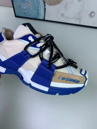 Dolce & Gabbana Blue Beige Multi-Strap Cage Sculpted Sole Chunky Sneakers 6