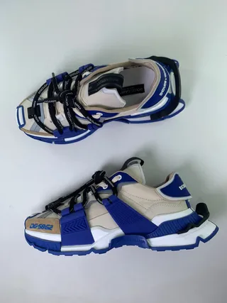 Dolce & Gabbana Blue Beige Multi-Strap Cage Sculpted Sole Chunky Sneakers 9