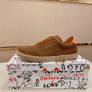Dolce & Gabbana Brown Orange Suede Upper Perforated Vamp Lifestyle Sneakers