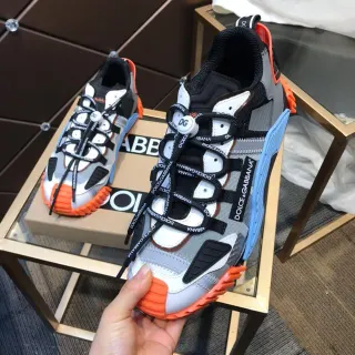 Dolce & Gabbana Gray Orange Multi-Panel Layered Upper Branded Flat Laces Chunky Sneakers
