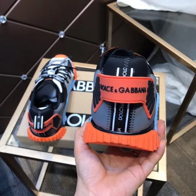 Dolce & Gabbana رمادي برتقالي متعدد الألواح طبقية معلّمة حبال مسطحة أحذية رياضية سميكة 6