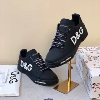 Dolce & Gabbana Portofino Black White Low-Top Logo-Heavy Lifestyle Sneakers