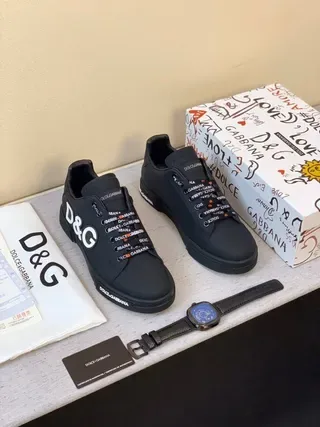 Dolce & Gabbana Portofino Sneakers Lifestyle Noir Blanc Low-Top Logo Lourd 4