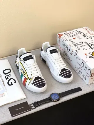 Dolce & Gabbana Portofino طباعة جرافيكية أبيض متعدد الألوان أحذية نمط حياة 2