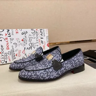 Dolce & Gabbana Portofino Gray Black Monogrammed Canvas Tassel Detail Loafer