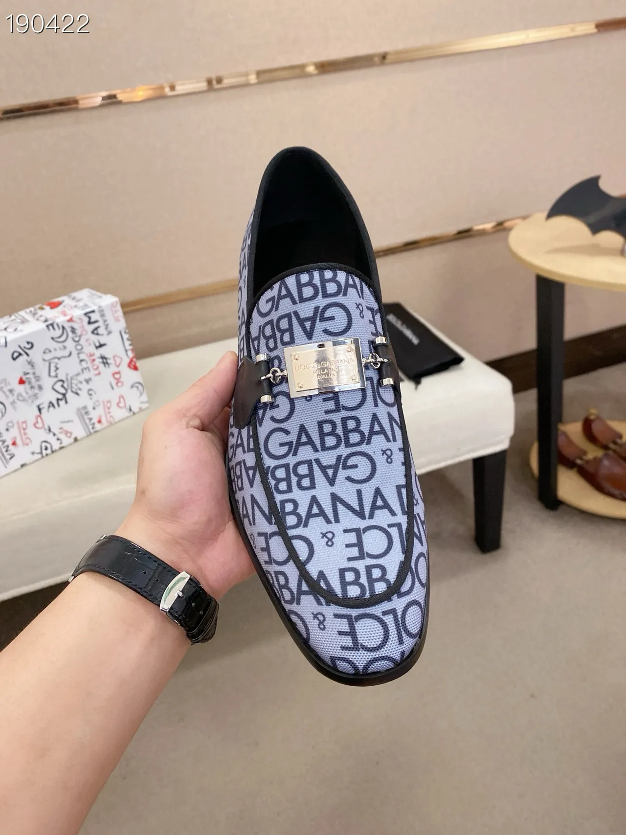 Dolce & Gabbana Portofino Mocassin Gris Noir Monogrammé en Toile avec Détail de Frange 5