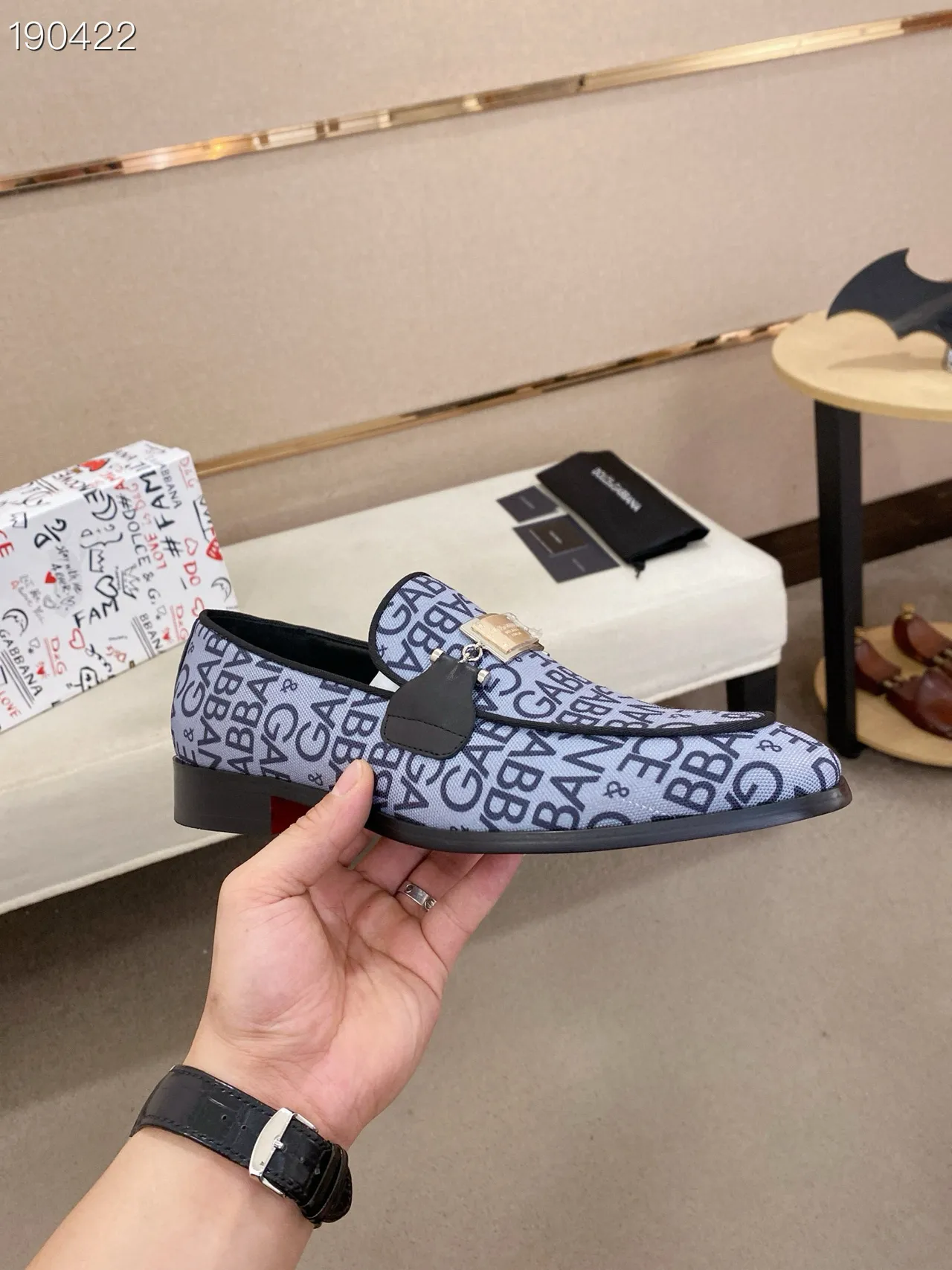 Dolce & Gabbana Portofino Mocassin Gris Noir Monogrammé en Toile avec Détail de Frange 7