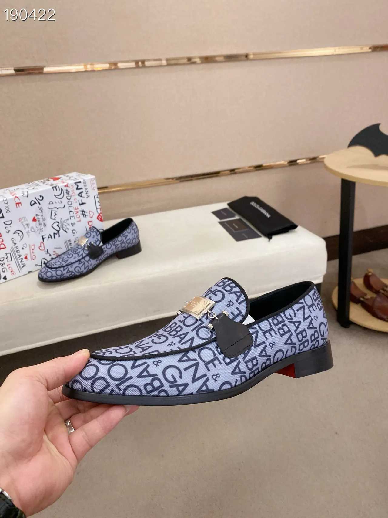 Dolce & Gabbana Portofino Mocassin Gris Noir Monogrammé en Toile avec Détail de Frange 8