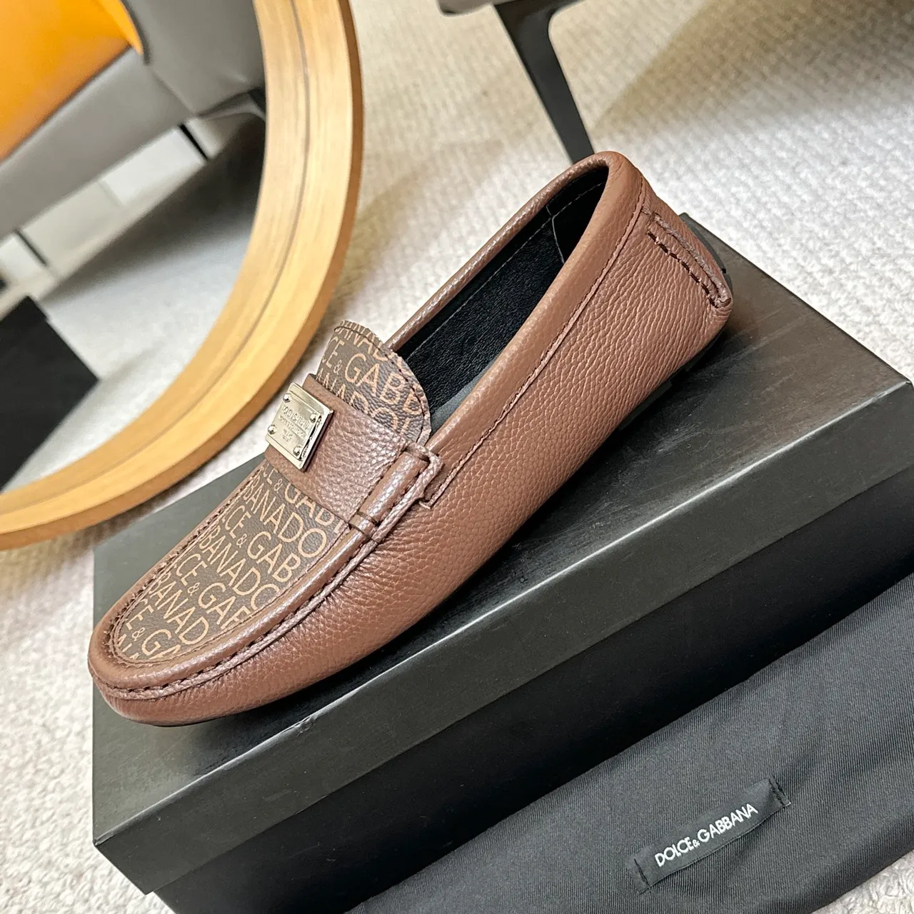 Dolce & Gabbana Portofino Monogram Mocassim Marrom de Couro 6
