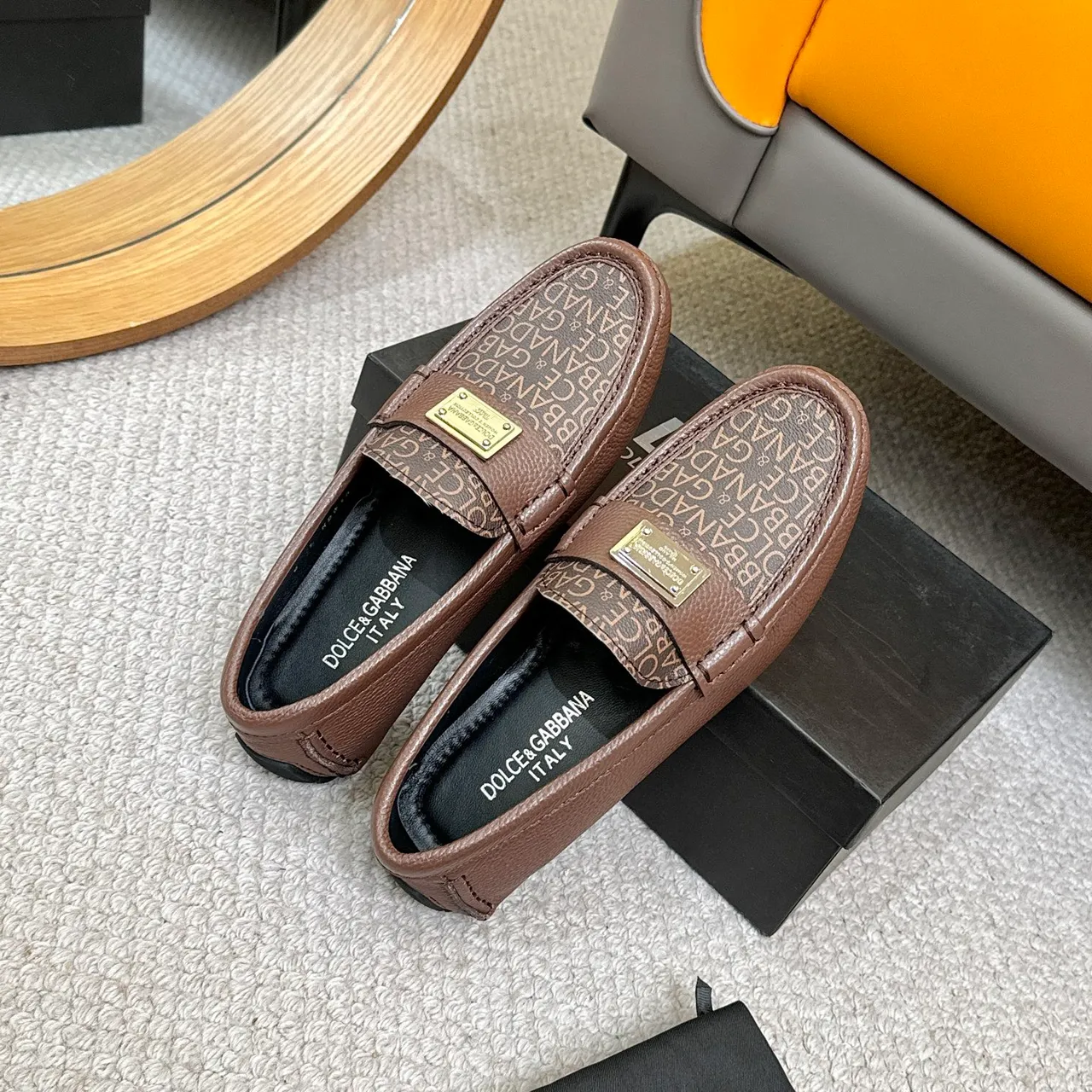 Dolce & Gabbana Portofino Monogram Mocassim Marrom de Couro 8