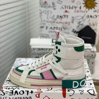 Dolce & Gabbana Portofino أبيض أخضر وردي حزام أحذية رياضية أسلوب حياة