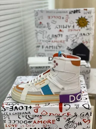 Dolce & Gabbana Portofino baskets lifestyle blancs multicolores high-top color-blockés 1