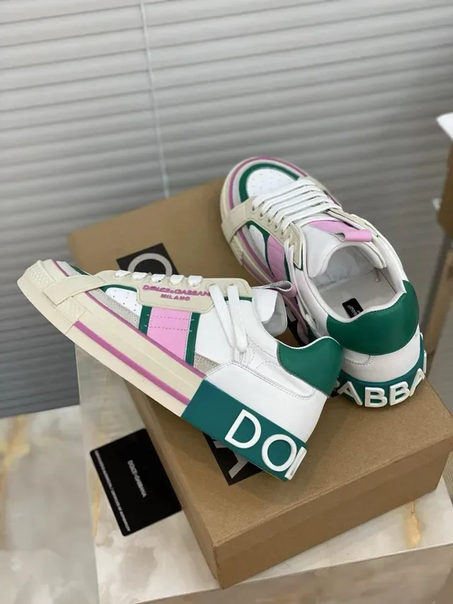 Dolce & Gabbana Portofino Chaussures de Style de Vie Blanches Roses Vertes 2