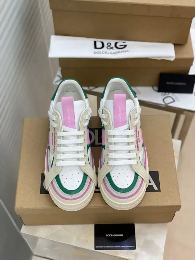 Dolce & Gabbana Portofino Chaussures de Style de Vie Blanches Roses Vertes 3
