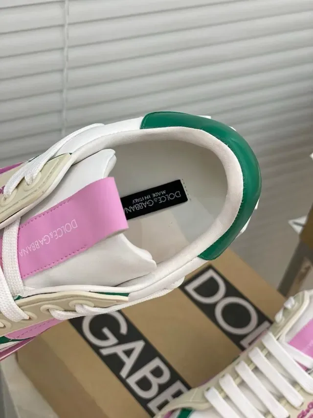 Dolce & Gabbana Portofino Chaussures de Style de Vie Blanches Roses Vertes 4