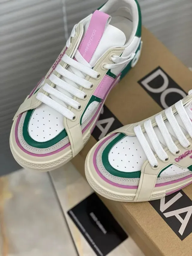 Dolce & Gabbana Portofino Chaussures de Style de Vie Blanches Roses Vertes 6