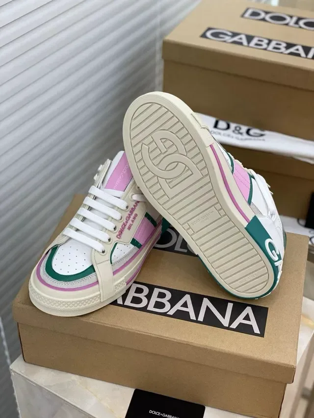 Dolce & Gabbana Portofino Chaussures de Style de Vie Blanches Roses Vertes 7