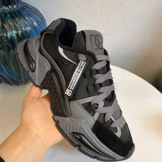 Dolce & Gabbana Black Gray Sole Layered Mesh And Suede Upper Chunky Sneakers