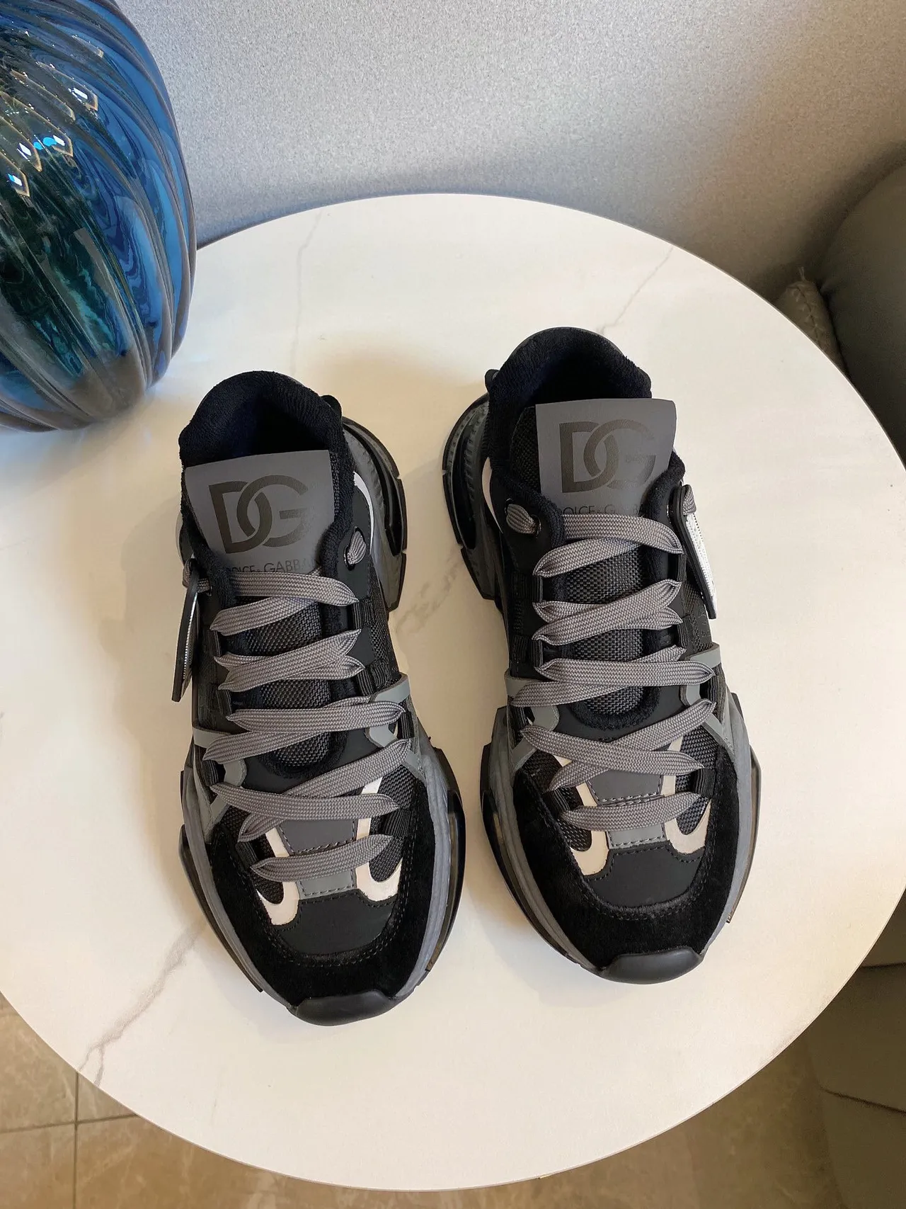 Dolce & Gabbana Semelle Noire Gris En Couches Maille Et Daim Supérieur Sneakers Chunky 3
