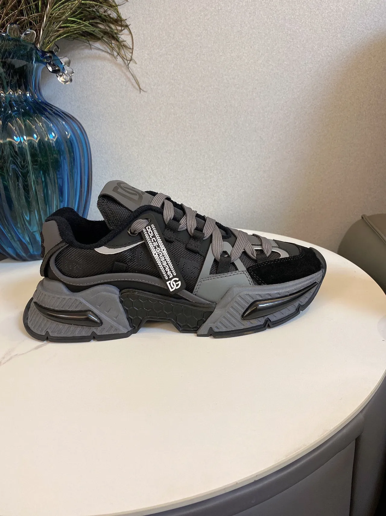 Dolce & Gabbana Semelle Noire Gris En Couches Maille Et Daim Supérieur Sneakers Chunky 4