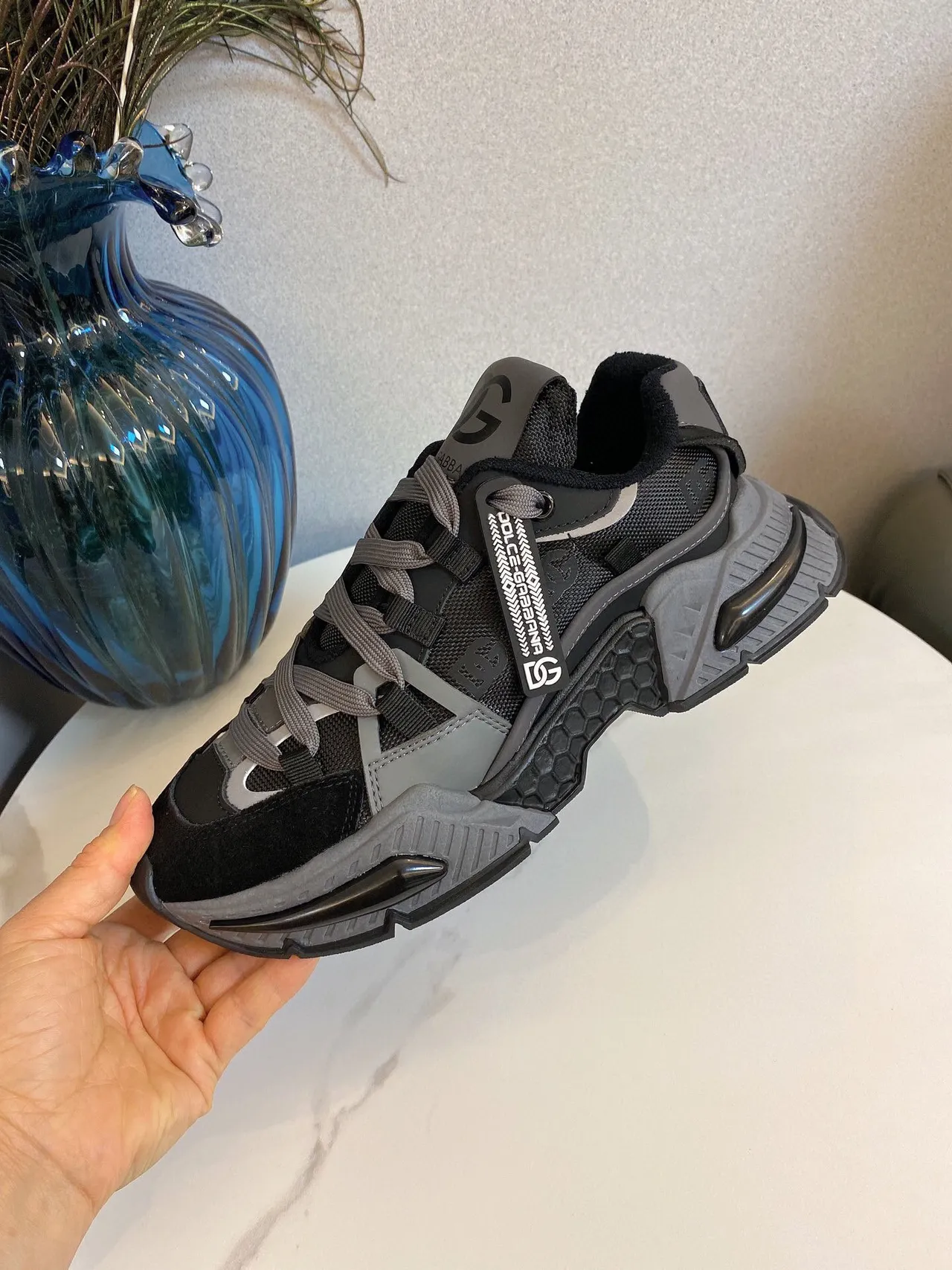 Dolce & Gabbana Semelle Noire Gris En Couches Maille Et Daim Supérieur Sneakers Chunky 6