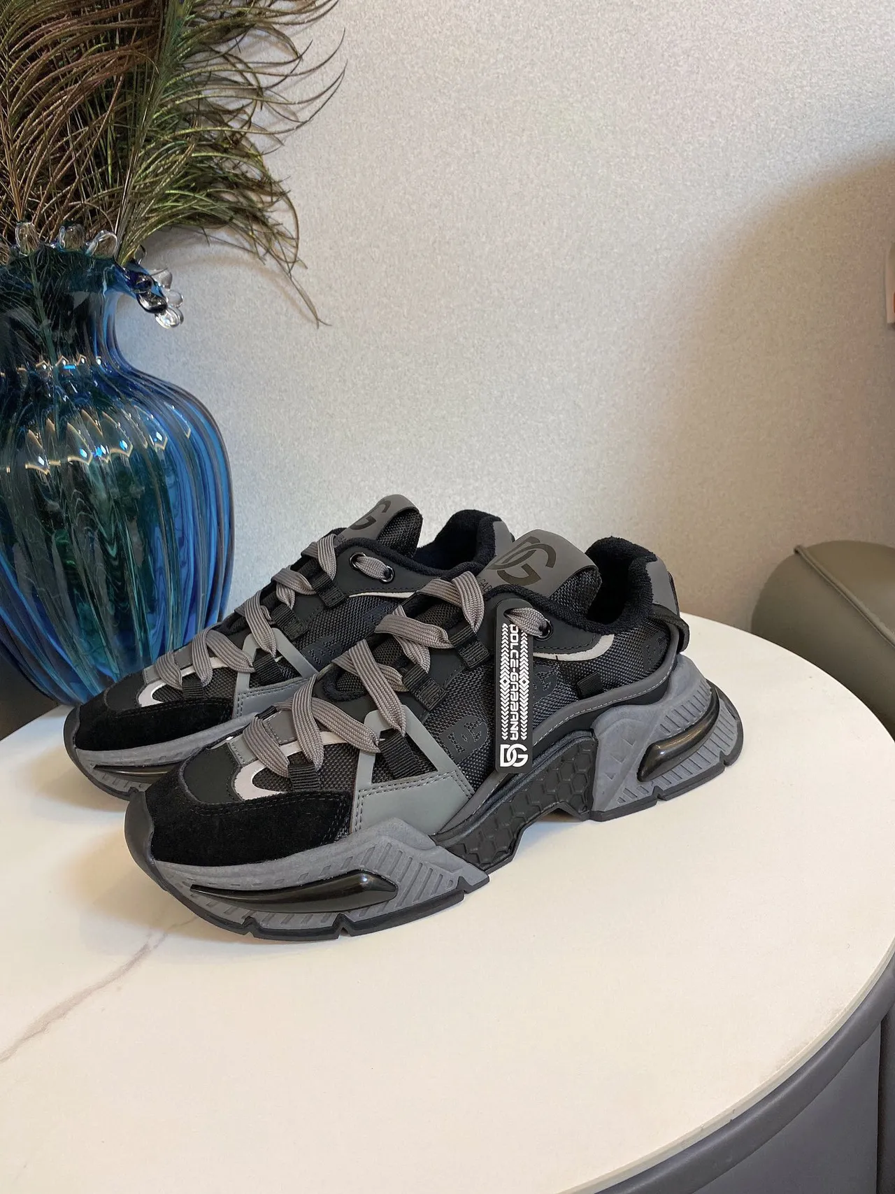 Dolce & Gabbana Semelle Noire Gris En Couches Maille Et Daim Supérieur Sneakers Chunky 7