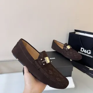 Dolce & Gabbana Brown Beige Suede Upper Monogram-Printed Loafer