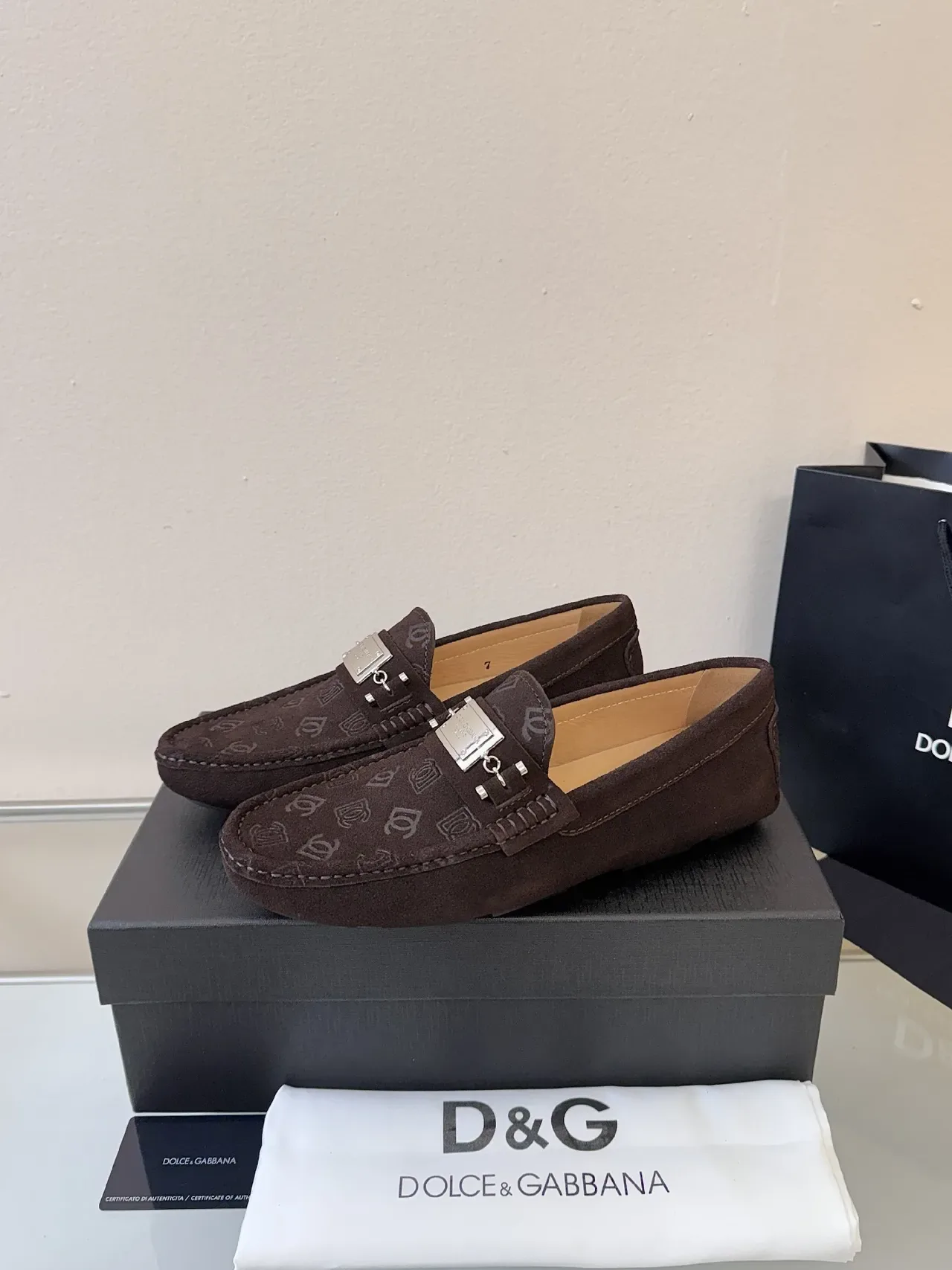 Dolce & Gabbana Brown Beige Suede Upper Monogram-Printed Loafer 2
