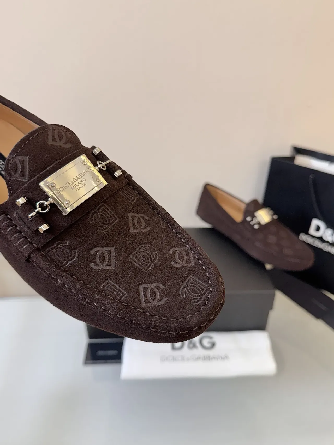 Dolce & Gabbana Brown Beige Suede Upper Monogram-Printed Loafer 3