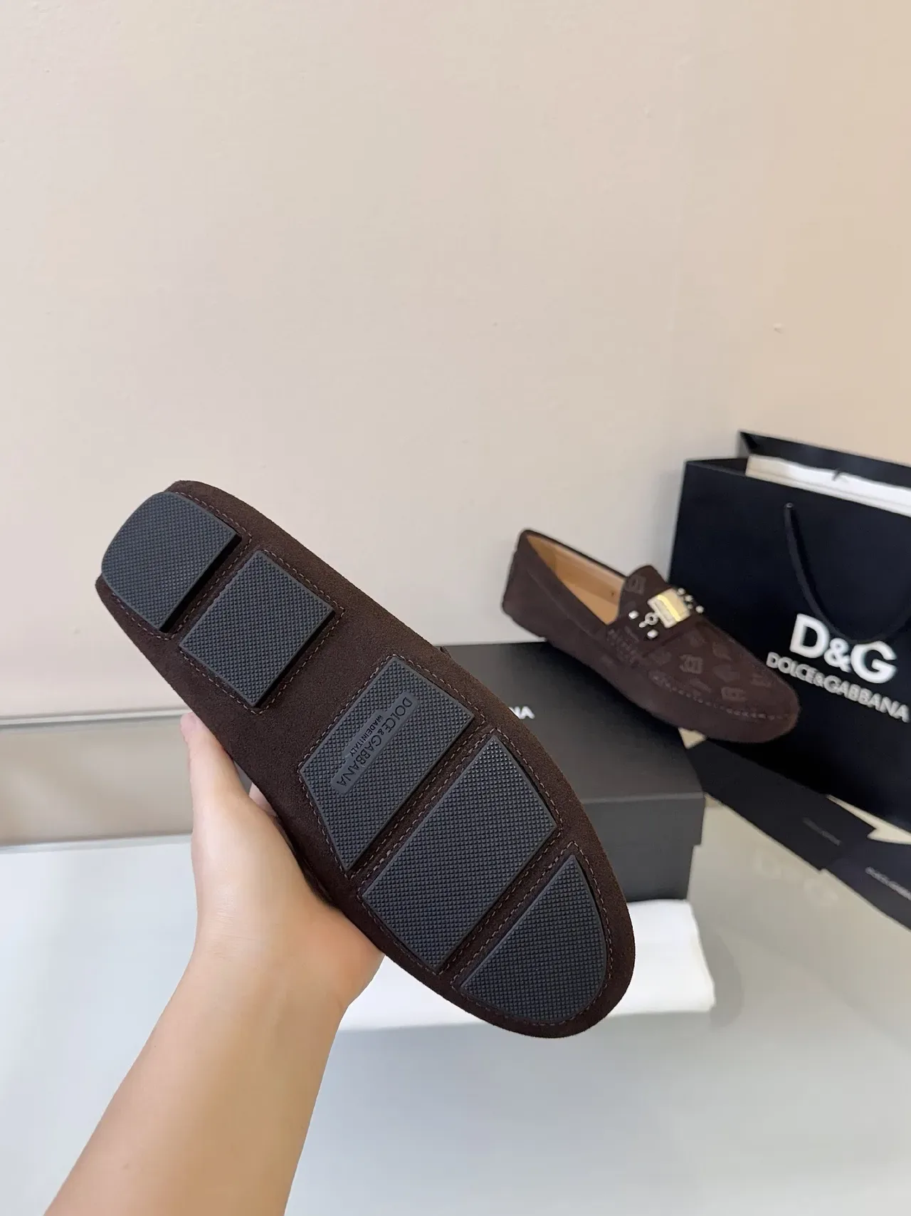 Dolce & Gabbana Brown Beige Suede Upper Monogram-Printed Loafer 5