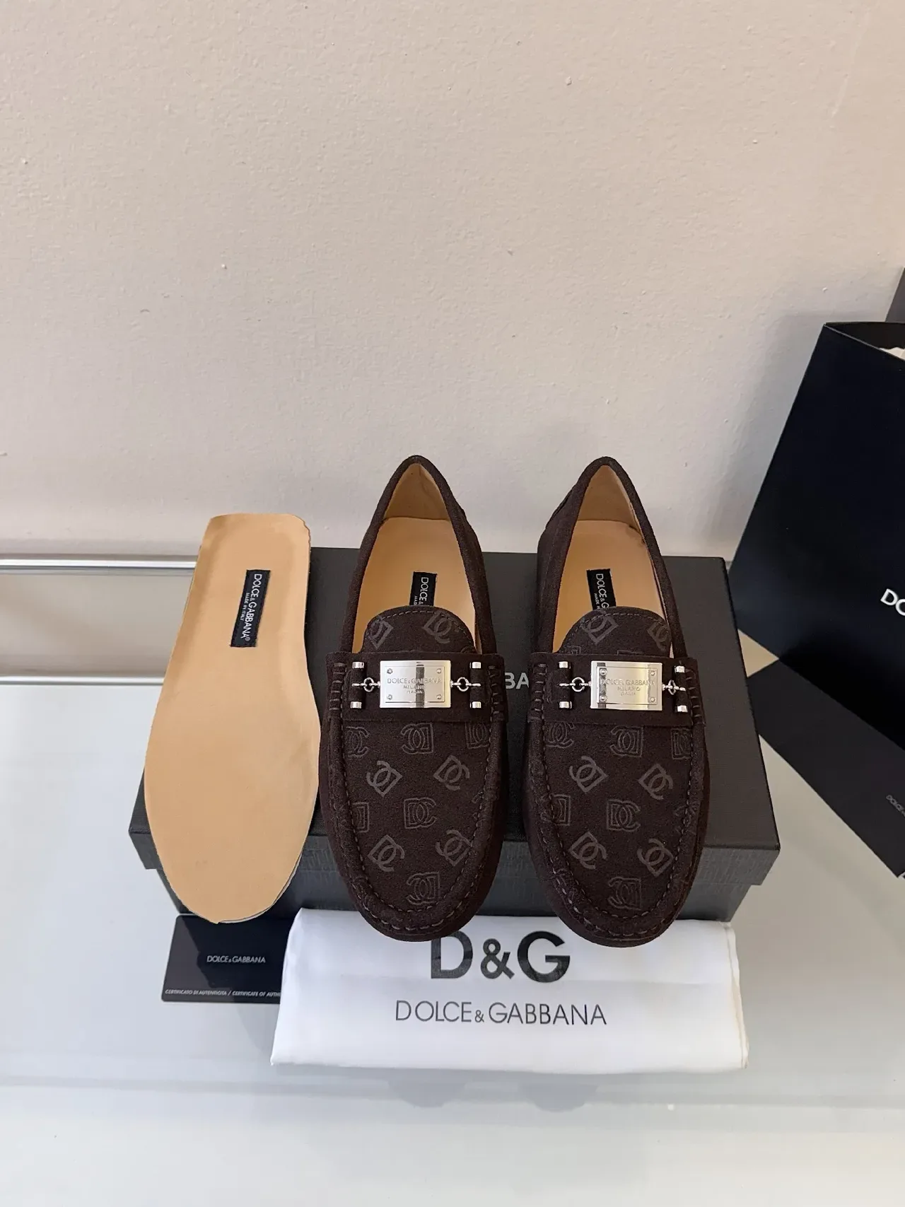 Dolce & Gabbana Brown Beige Suede Upper Monogram-Printed Loafer 6