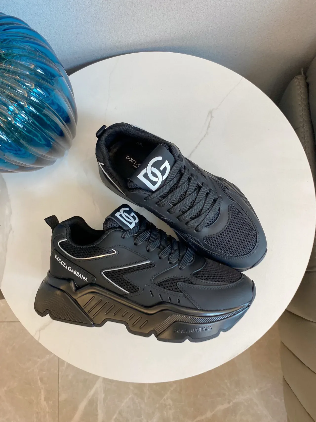 Dolce & Gabbana NS1 Tênis chunky com sola preta prateada em malla e sintético 3
