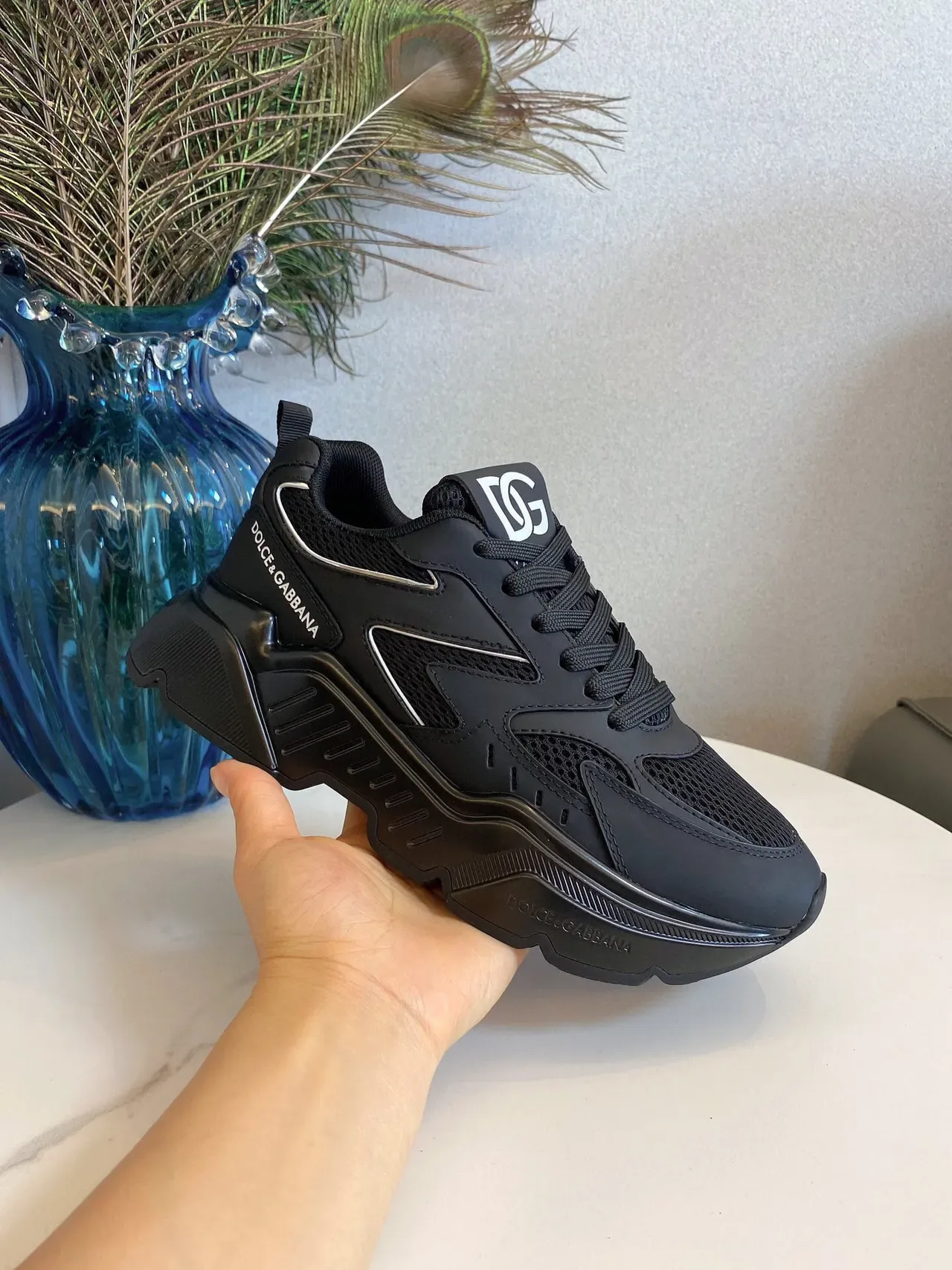 Dolce & Gabbana NS1 Tênis chunky com sola preta prateada em malla e sintético 7