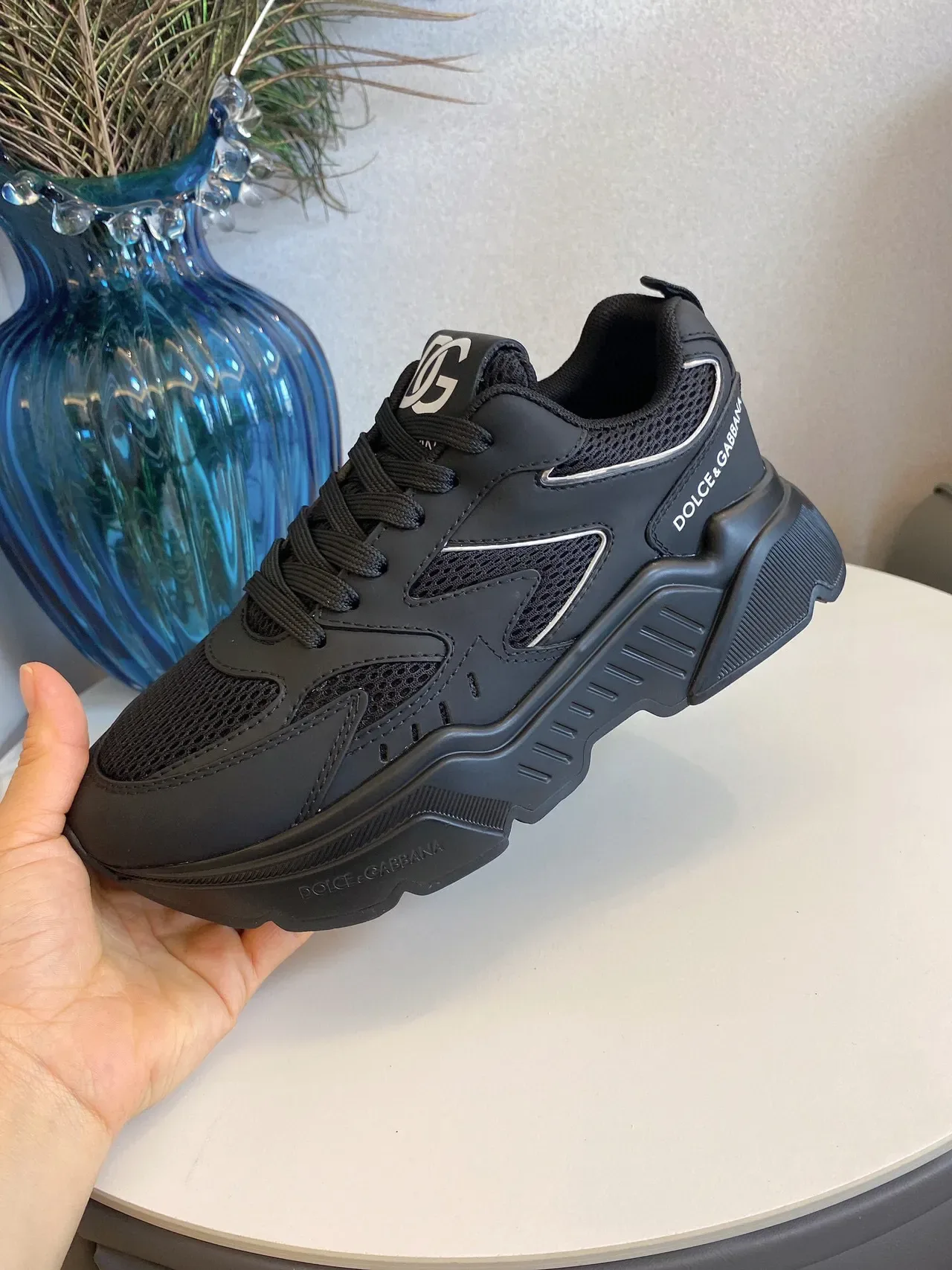 Dolce & Gabbana NS1 Tênis chunky com sola preta prateada em malla e sintético 8
