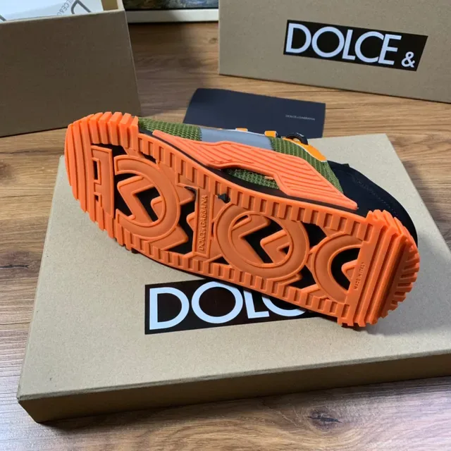 Dolce & Gabbana Olive Green and Orange Mesh Lifestyle Sneakers 3
