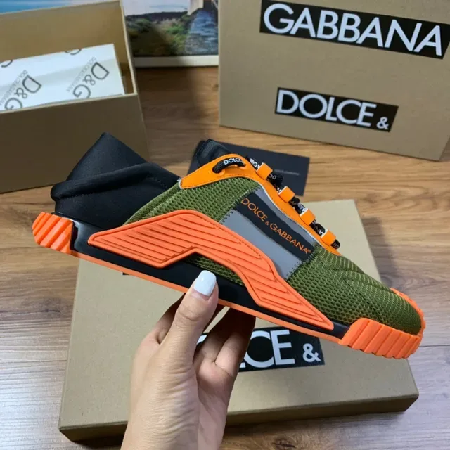Dolce & Gabbana Olive Green and Orange Mesh Lifestyle Sneakers 5