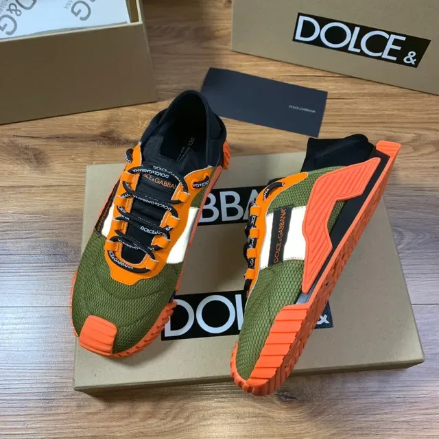Dolce & Gabbana Olive Green and Orange Mesh Lifestyle Sneakers 6
