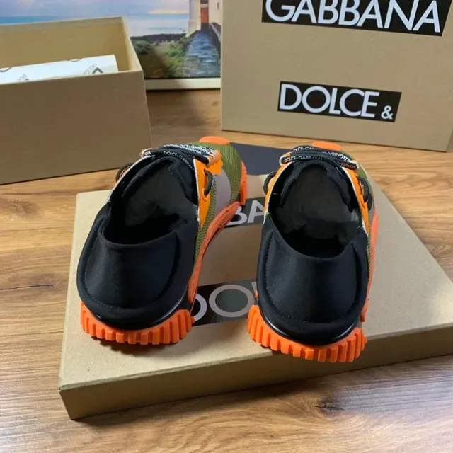 Dolce & Gabbana Olive Green and Orange Mesh Lifestyle Sneakers 7
