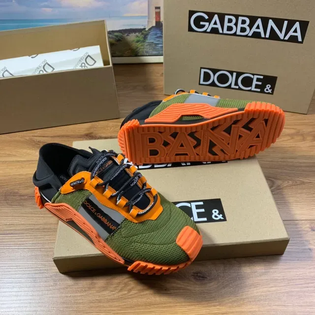 Dolce & Gabbana Olive Green and Orange Mesh Lifestyle Sneakers 8