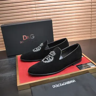 Dolce & Gabbana Portofino 黑色麂皮刺绣 Crest 乐福鞋