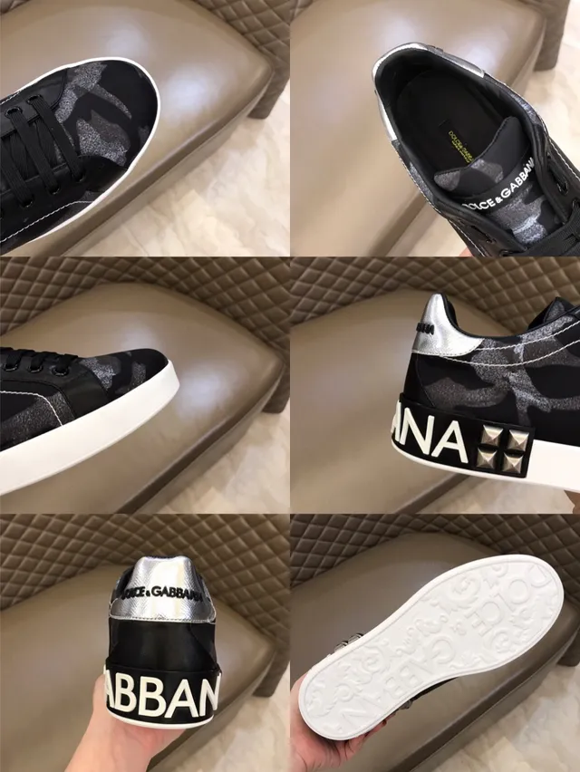 Dolce & Gabbana Portofino Tênis Lifestyle Preto Branco Camo-Print Superior Studded Lado Logo 2