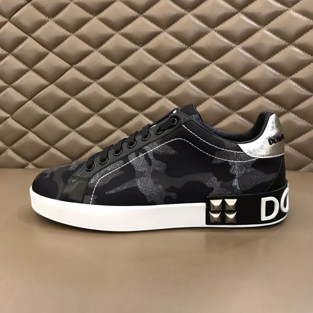 Dolce & Gabbana Portofino Tênis Lifestyle Preto Branco Camo-Print Superior Studded Lado Logo 6